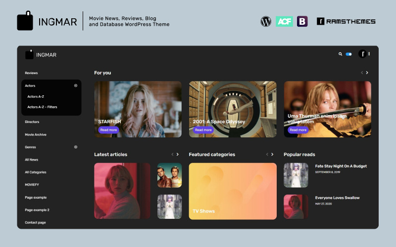 новости фильмов, обзоры, блоги и базы данных wordpress theme