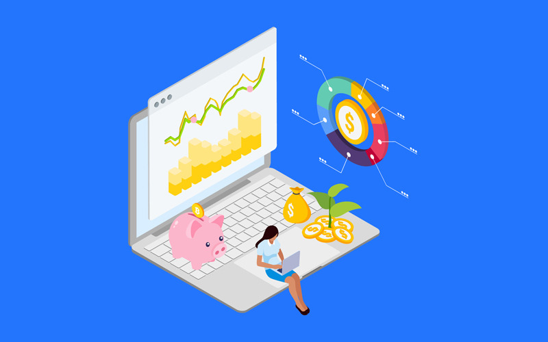 Download Иллюстрация "Financial Allocation For Projects 2 - Illustration" / Financial Allocation For Projects 2 - Illustration - Иллюстрация на тему графика isometric illustration blockchain platform finance report chart analysis growth device laptop bussiness strategy people design.