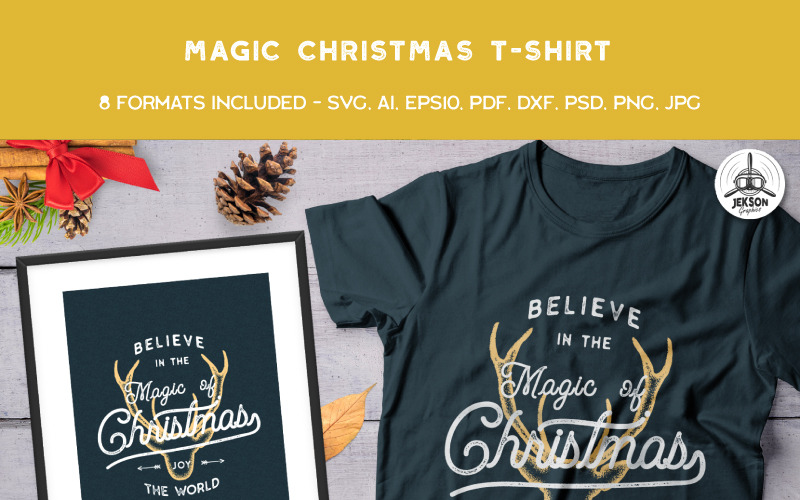 Download T-shirt Design "Believe in the Magic of Christmas - T-shirt Design" / Believe in the Magic of Christmas - T-shirt Design - T-shirt Design на тему графика christmas tshirt party holiday xmas vector logo print sweater new year ugly branding decoration template set svg bundle christmas badges