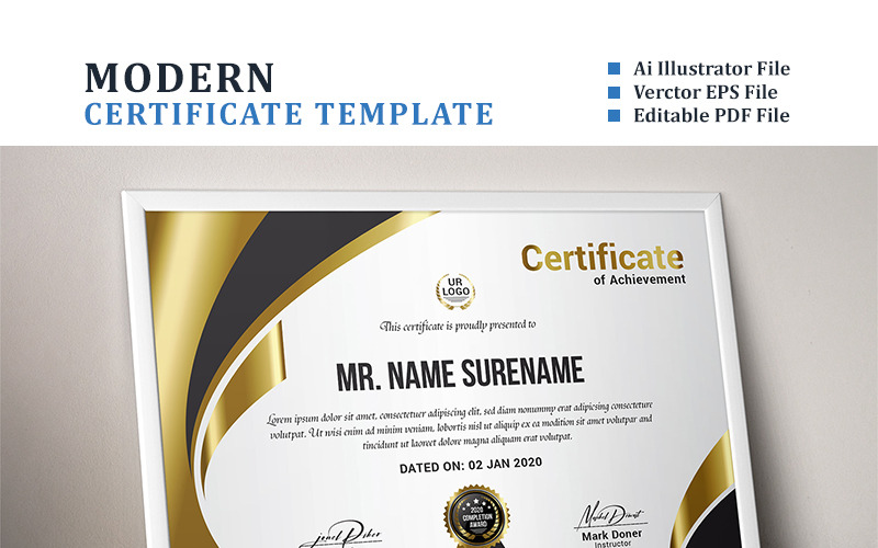 Download Шаблон сертификата "Gold Certificate Template" / Gold Certificate Template - Шаблон сертификата на тему графика achievement appreciation award diploma completion acknowledgement certificates eyelash nail extension modern luxury multipurpose professional training red blue gold green yellow