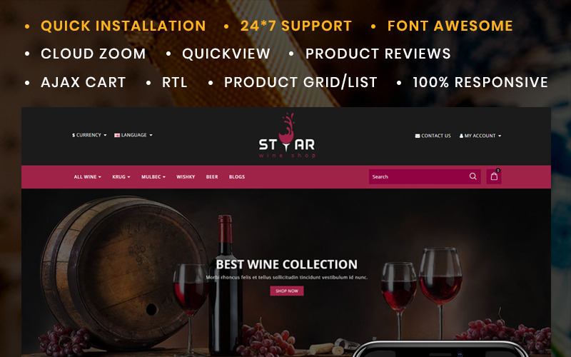 star the wine store opencart шаблон