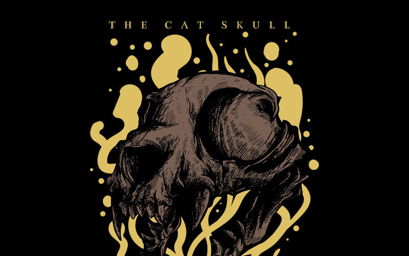 Download T-shirt Design "The Cat Skull - T-shirt Design" / The Cat Skull - T-shirt Design - T-shirt Design на тему графика illustration t-shirt design artwork apparel merch fashion style creative artistic custom dope streetwear grunge skull cat animal metal punk music
