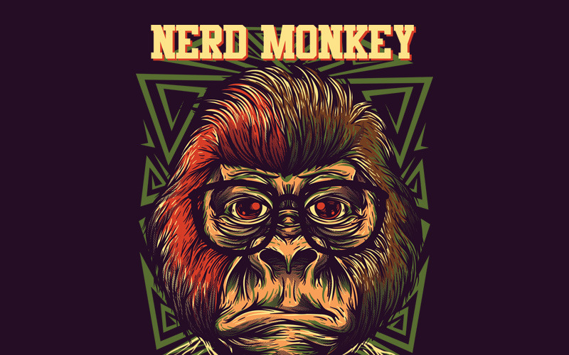 Download T-shirt Design "Nerd Monkey - T-shirt Design" / Nerd Monkey - T-shirt Design - T-shirt Design на тему графика illustration t-shirt design artwork apparel merch cartoon events fashion graphics poster mascot festival arts monkey nature nerd animal glasses funky