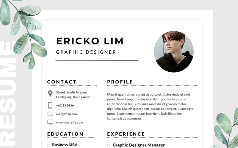 Download Резюме "Ericko Lim Resume Template" / Ericko Lim Resume Template - Резюме на тему графика creative themes jobs cv resume pptx template minimal business multipurpose chart mockup infographic vector