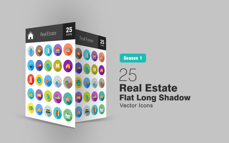 Download Набор иконок "25 Real Estate Flat Long Shadow Icon Set" / 25 Real Estate Flat Long Shadow Icon Set - Набор иконок на тему графика real estate icon property business housing house home rent sale shipment factory bedroom door window mall building customer apartment iconbunny