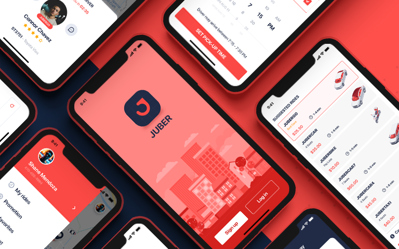 Download UI элементы "JUBER - Car Booking mobile UI Kit " / JUBER - Car Booking mobile UI Kit  - UI элементы на тему графика app ui map tracking bundle flat interface ios material kit aber taxi uber delivery booking mobile grab theme template order