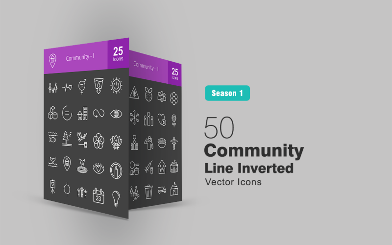 Download Набор иконок "50 Community Line Inverted Icon Set" / 50 Community Line Inverted Icon Set - Набор иконок на тему графика community,icon,families,health,building,sanitation,energy,infrastructure,cities,production,peace,justice,partnership,oceans,investing,faith,art,collaboration,event,creativity