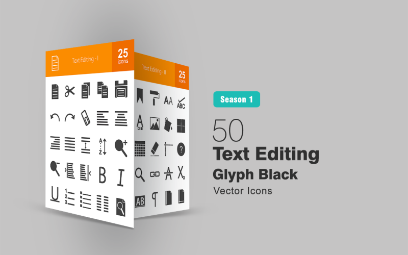 Download Набор иконок "50 Text Editing Glyph Icon Set" / 50 Text Editing Glyph Icon Set - Набор иконок на тему графика text icon file cut copy paste save undo redo attach align line spacing sort zoom bookmark list preview print iconbunny
