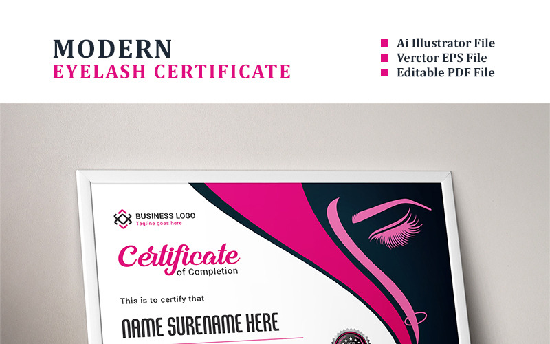 Download Шаблон сертификата "Eyelash Extension Certificate Template" / Eyelash Extension Certificate Template - Шаблон сертификата на тему графика achievement appreciation award diploma completion acknowledgement certificates eyelash nail extension modern luxury multipurpose professional training red blue gold green yellow