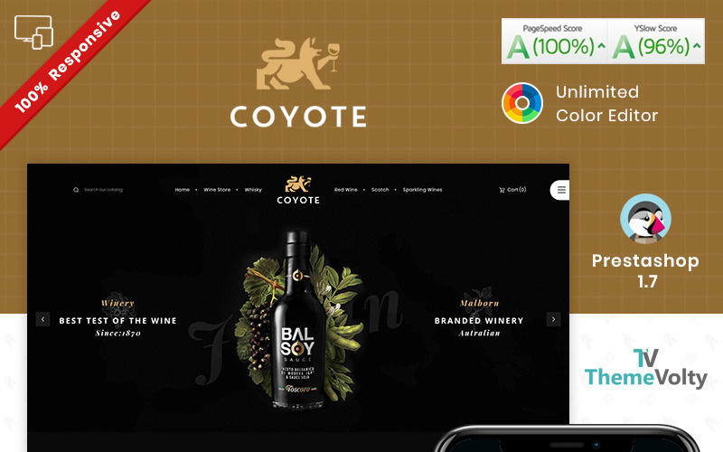 covote вино алкоголь магазин prestashop тема