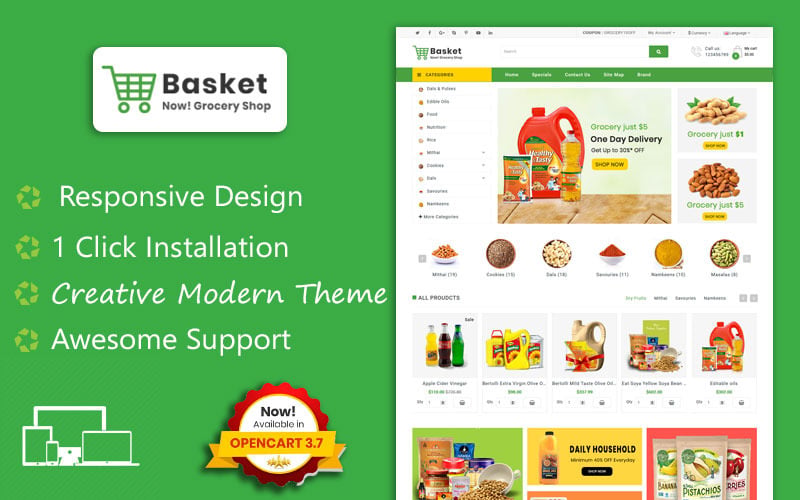 корзина продуктовый шаблон opencart