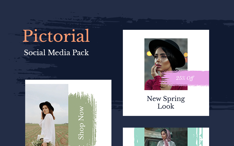 Download Шаблон для соцсетей "Pictorial Instagram Templates for Social Media" / Pictorial Instagram Templates for Social Media - Шаблон для соцсетей на тему графика brush artistic instagram stories facebook posts psd templates promotion style multicolor colorful feminine pastel fashion beauty store shop social trendy