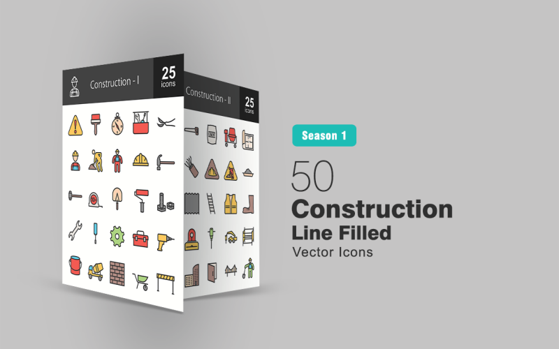 Download Набор иконок "50 Construction Filled Line Icon Set" / 50 Construction Filled Line Icon Set - Набор иконок на тему графика construction icon building cement wall engineer architecture civil engineering under hammer scaffolding shovel wire tools equipment boots paint worker iconbunny