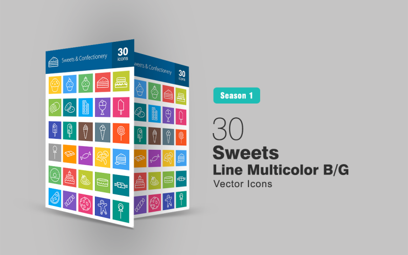 Download Набор иконок "30 Sweets & Confectionery Line Multicolor B/G Icon Set" / 30 Sweets & Confectionery Line Multicolor B/G Icon Set - Набор иконок на тему графика sweets icon dessert cake candy chocolate cherry cookie gingerbread icecream lolly jelly lollipop strawberry cupcake orange slice toffee swiss roll