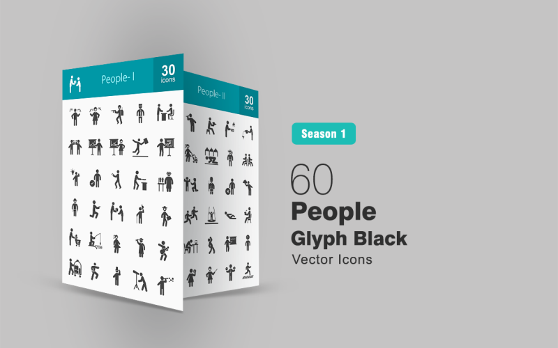 Download Набор иконок "60 People Glyph Icon Set" / 60 People Glyph Icon Set - Набор иконок на тему графика people,icon,human,soldier,waiter,boss,chef,chemist,cowboy,criminal,child,magician,man,girl,ninja,police,reading,presenting,jumping,saluting