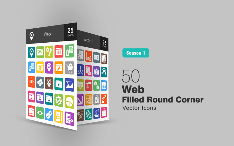 Download Набор иконок "50 Web Filled Round Corner Icon Set" / 50 Web Filled Round Corner Icon Set - Набор иконок на тему графика web,icon,location,page,preferences,statistics,webpage,ecommerce,link,building,cloud,global,streaming,album,visitor,download,security,settings,briefcase,pie