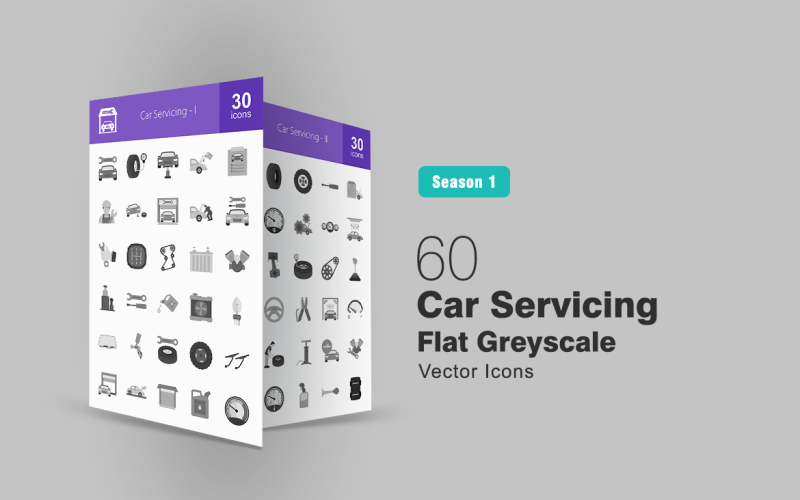 Download Набор иконок "60 Car Servicing Flat Greyscale Icon Set" / 60 Car Servicing Flat Greyscale Icon Set - Набор иконок на тему графика car icon servicing repair tyre oil mechanic service station engine wrench shifter battery motor jack tools windshield garage auto mobile