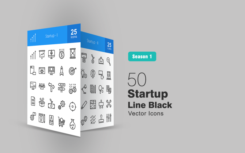Download Набор иконок "50 Startup Line Icon Set" / 50 Startup Line Icon Set - Набор иконок на тему графика growth,icon,launch,funding,timer,contact,web,design,application,target,code,employees,business,invest,planning,product,profit,mission,support,idea