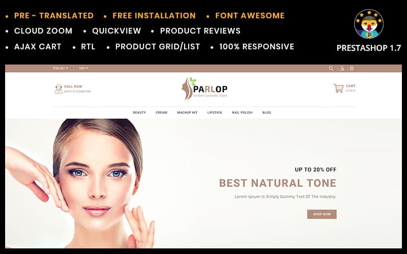 parlop cosmetics store prestashop тема