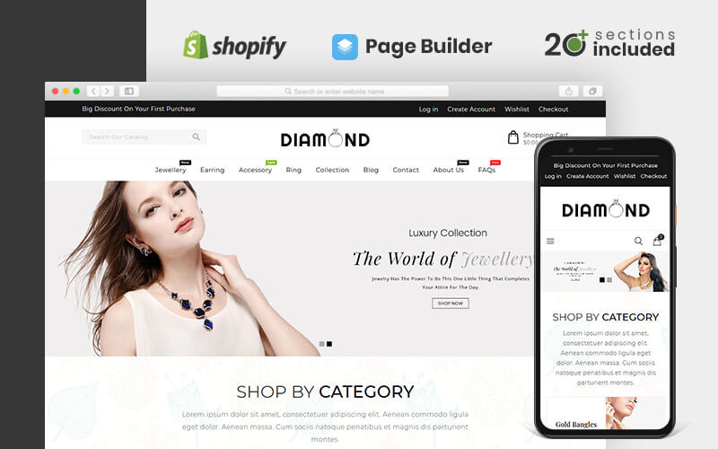 алмазный ювелирный магазин тема shopify