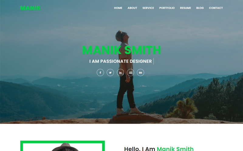 шаблон целевой страницы персонального портфолио manik