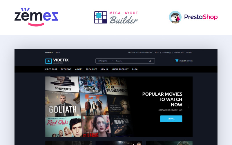 фильмы интернет магазин шаблон prestashop тема