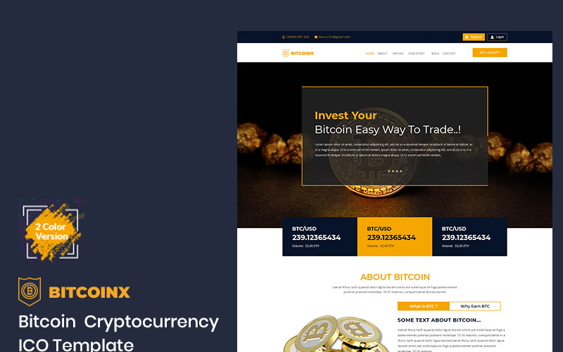 Bitcoin &amp; Cryptocurrency Landing Page Template