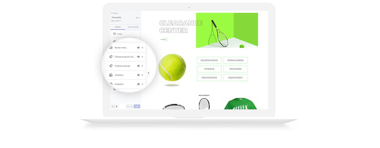 tennis store clean shopify тема