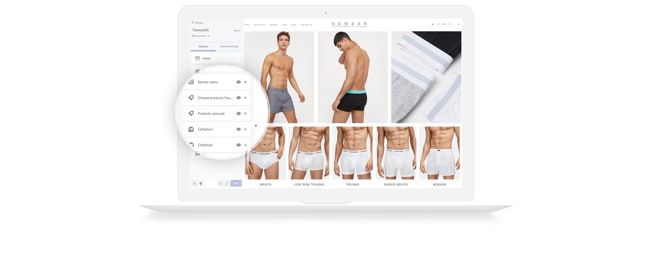 мужское нижнее белье многостраничная чистая тема shopify